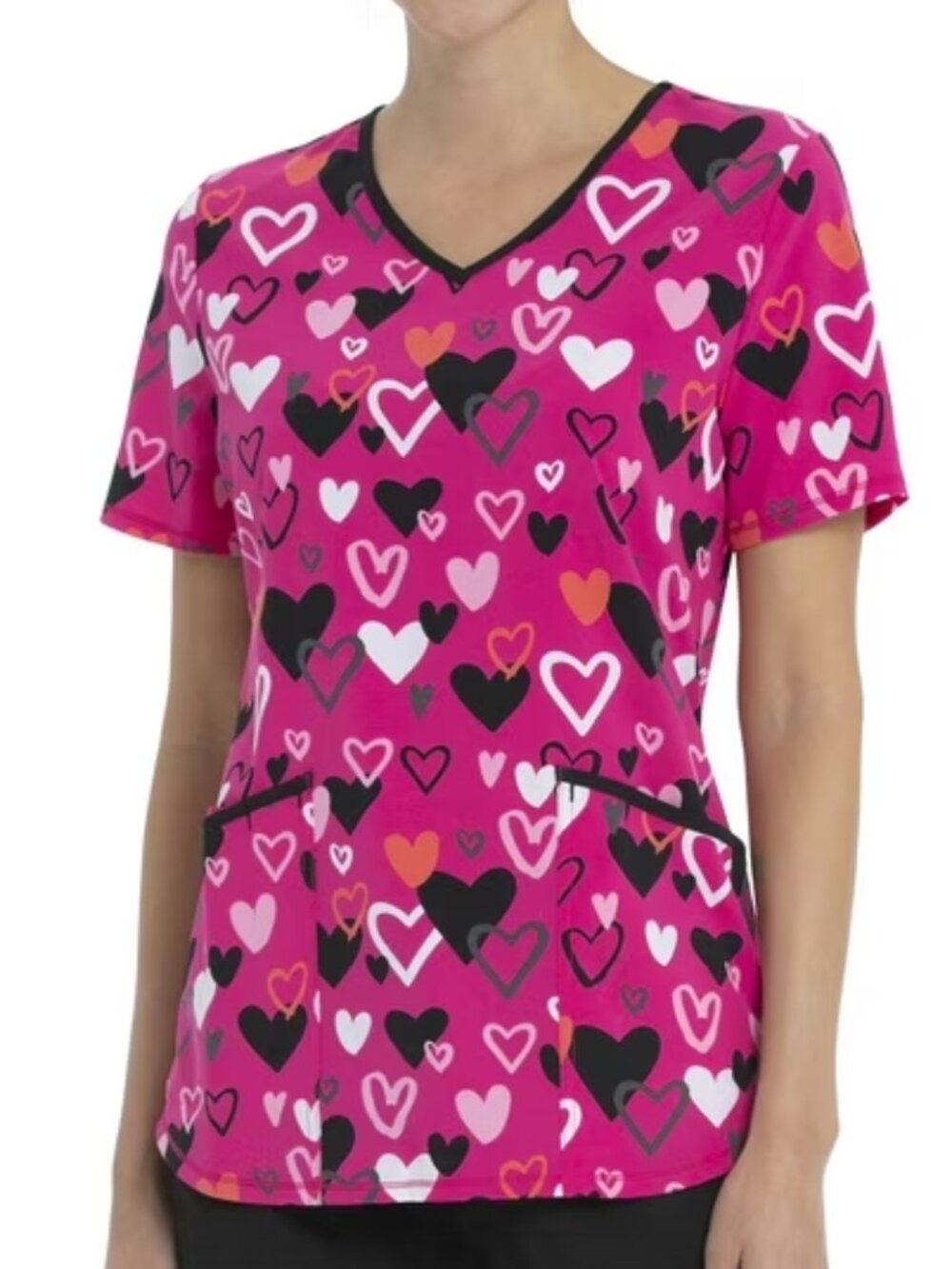 Scrubstar Women's Charming Hearts V-Neck Print Scrub Top